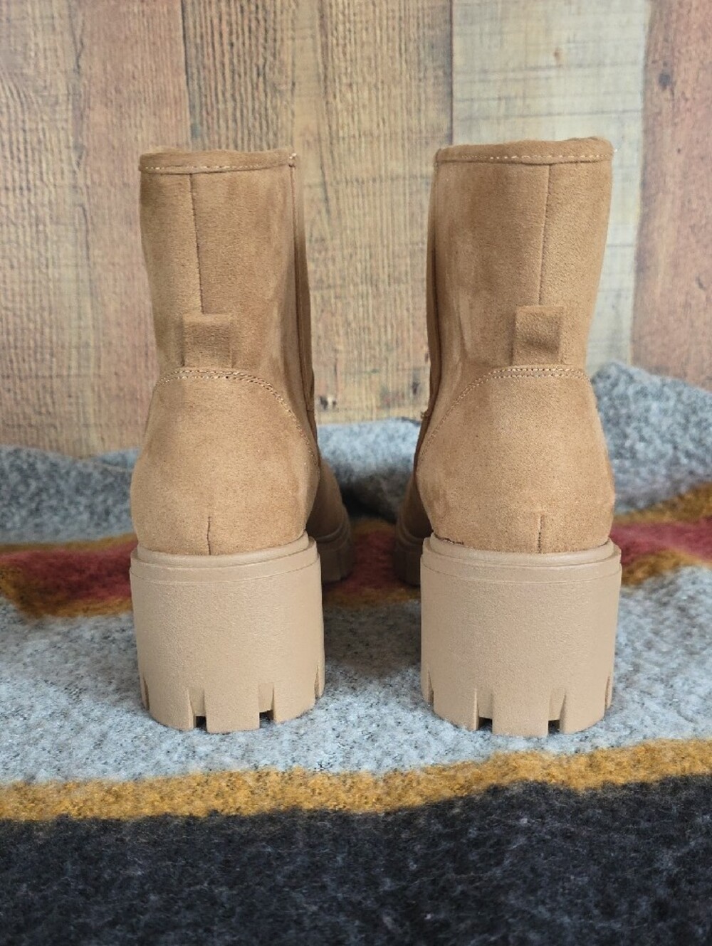 Chunky Lug Heel Suede Ankle Boots in Tan - Picture 8 of 10